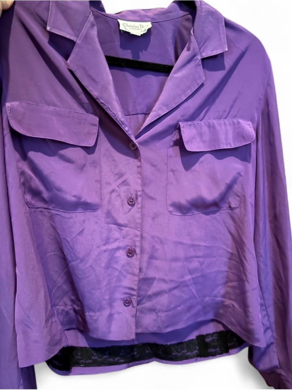 Dior Purple Button-Front Silk Blouse